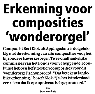 De Eemsbode : erkenning voor composities "wonderorgel"